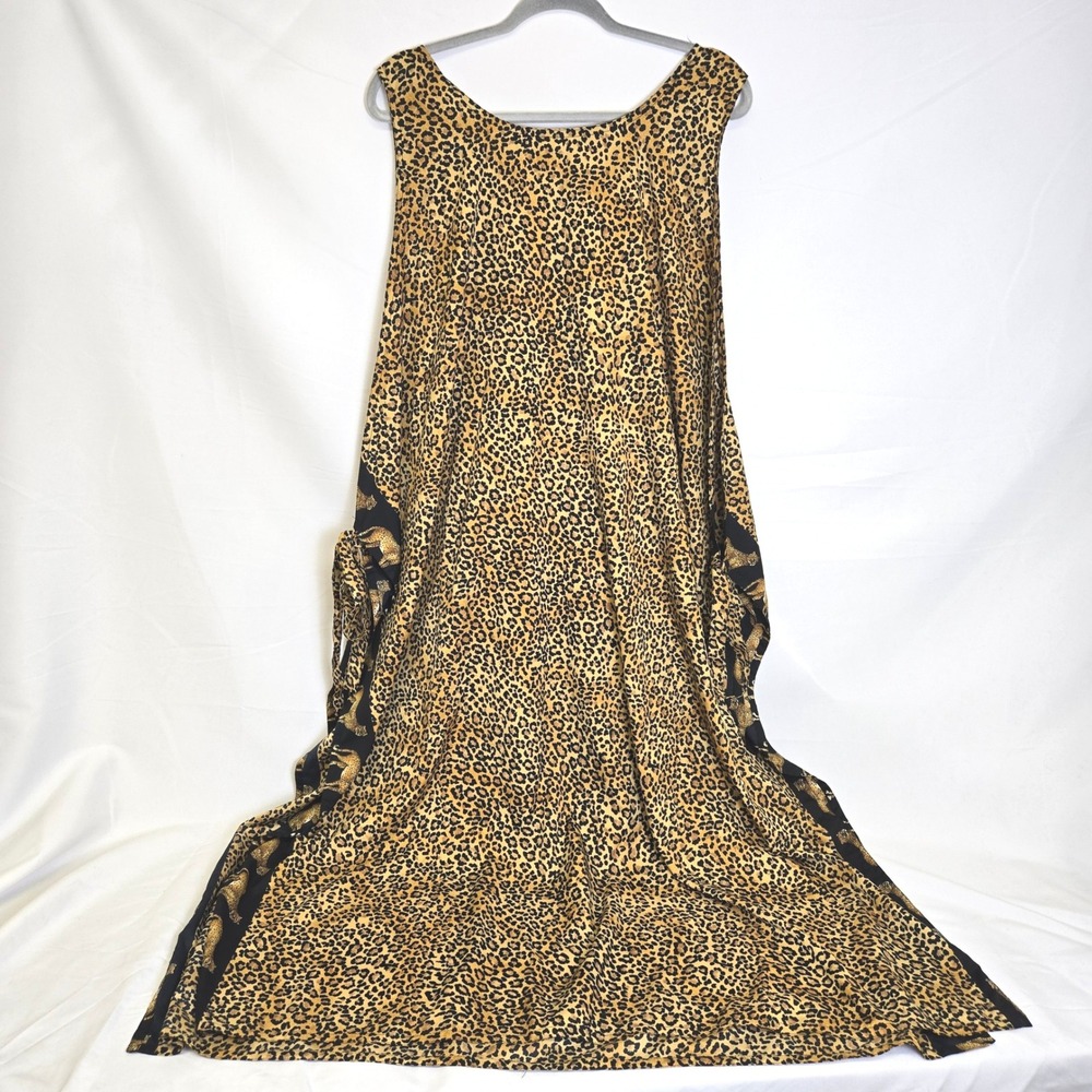 Rima Beachwear Kaftan Swimsuit Cover Up Side Ties Leopard Print Terivoile Vtg OS